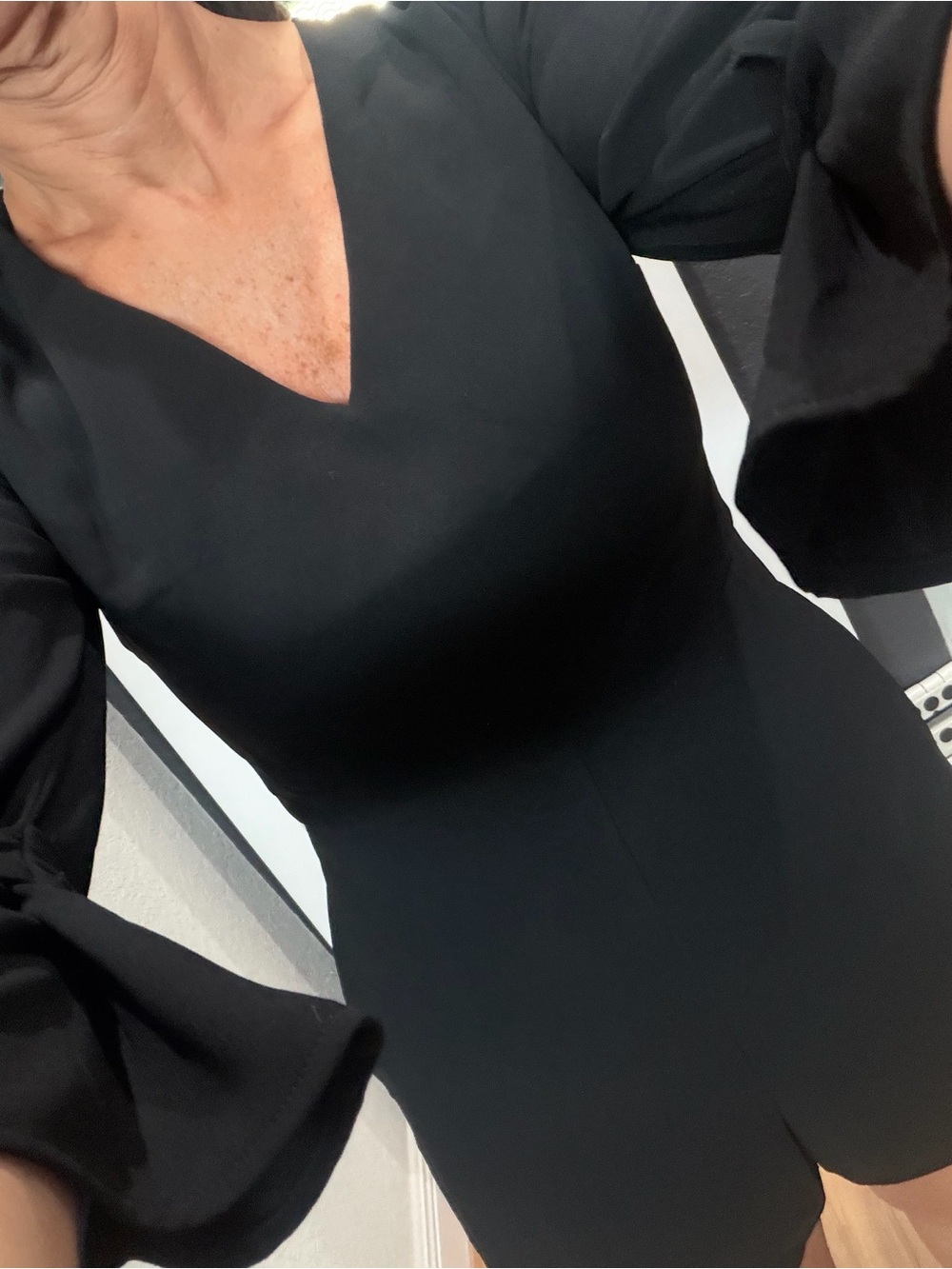 J.O.A. Black V-Neck Long-Sleeve Dress with Flared Sleeves